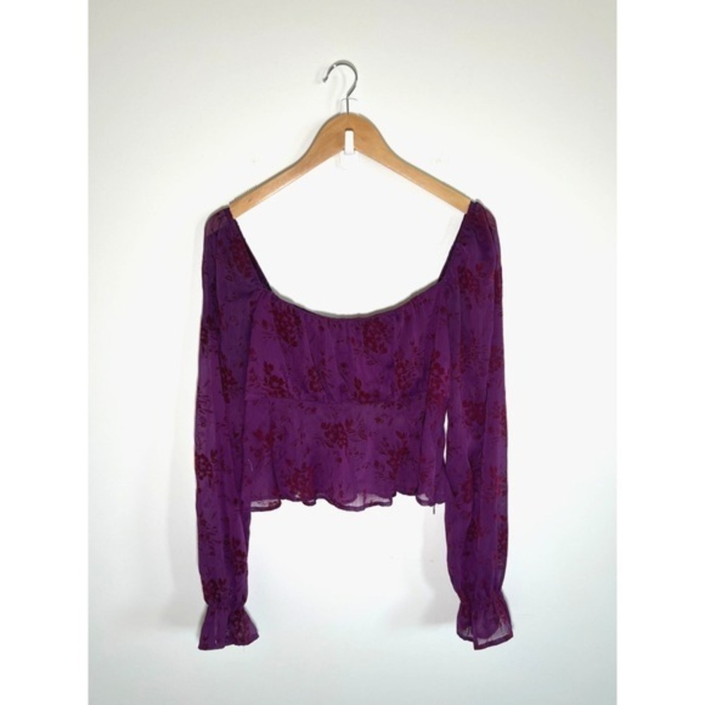 Babydoll Dark Fairy Whimsigoth Witchy Sheer Floral Womens Top L Purple